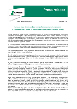 Communiqué De Presse Lafarge / Lafarge Press Release