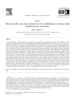 Mixed Micelles and Other Structures in the Solubilization of Bilayer Lipid Membranes by Surfactants