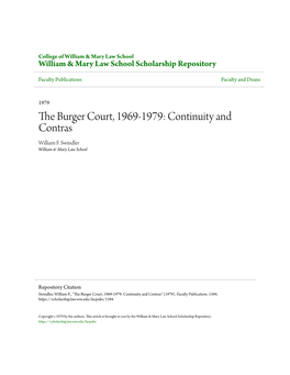 The Burger Court, 1969-1979: Continuity and Contrast*