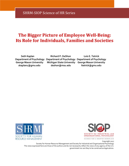 The Bigger Picture of Employee Well-Being: Its Role for Individuals, Families and Societies