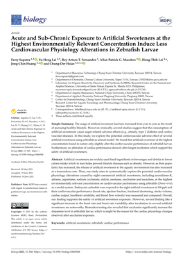 Acute and Sub-Chronic Exposure to Artificial Sweeteners at the Highest