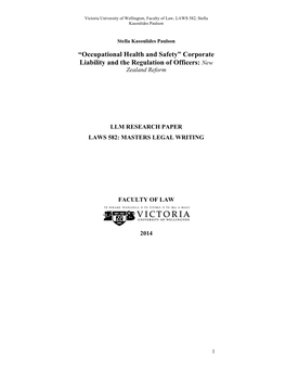 “Occupational Health and Safety” Corporate Liability and the Regulation of Officers: New Zealand Reform