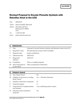 Revised Proposal to Encode Phonetic Symbols with Retroflex Hook in the UCS