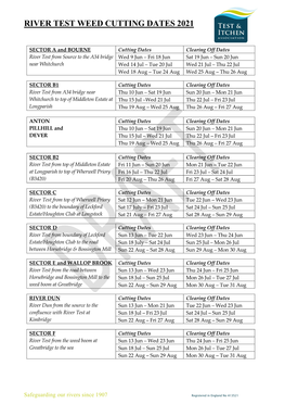 River Test Weed Cutting Dates 2021