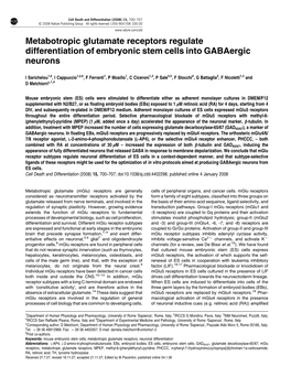 Metabotropic Glutamate Receptors Regulate Differentiation of Embryonic Stem Cells Into Gabaergic Neurons