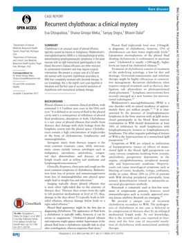 Recurrent Chylothorax: a Clinical Mystery Eva Otoupalova,1 Shaiva Ginoya Meka,1 Sanjay Dogra,2 Bhavin Dalal2