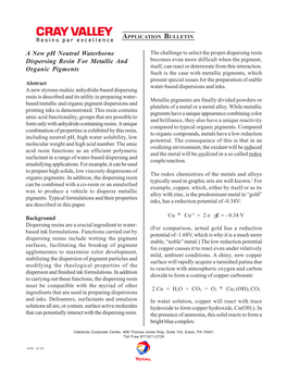 A New Ph Neutral Waterborne Dispersing Resin for Metallic and Organic Pigments