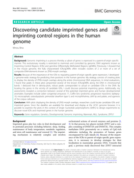 Discovering Candidate Imprinted Genes and Imprinting Control Regions in the Human Genome Minou Bina