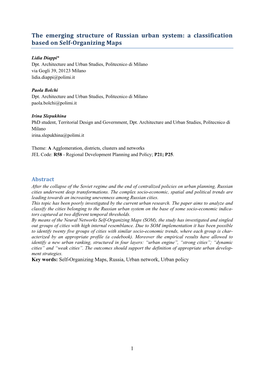 The Emerging Structure of Russian Urban System: a Classification Based on Self-Organizing Maps