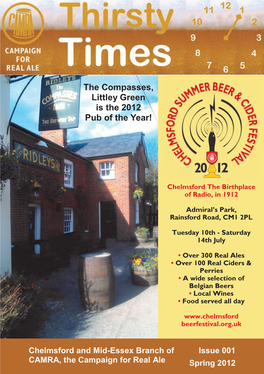 THIRSTY TIMES 001 SPRING 2012 3 Pub News Reports in Pub News Are Provided by Local Dave.Stannescastle
