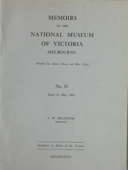 Memoirs of the National Museum of Victoria Melbourne
