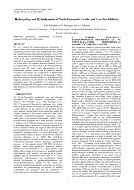 Hydrogeology and Hydrodynamics of North-Paramushir Geothermal Area (Kuril Islands)