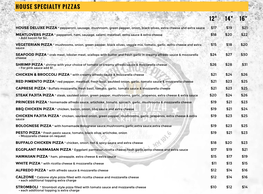 Upper Crust Pizza Dining Menu