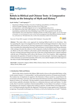 Rebels in Biblical and Chinese Texts: a Comparative † Study on the Interplay of Myth and History