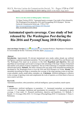 Automated Sports Coverage. Case Study of Bot Released by the Washington Post During the Río 2016 and Pyeongchang 2018 Olympics