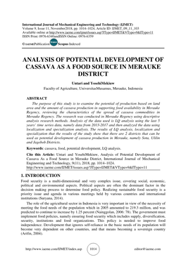 Analysis of Potential Development of Cassava As a Food Source in Merauke District