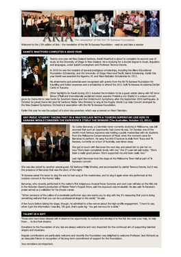 The 13Th Edition of Aria – the Newsletter of the Kiri Te Kanawa Foundation - Read on and Take a Wander