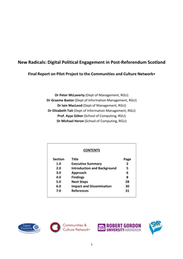 New Radicals: Digital Political Engagement in Post-Referendum Scotland