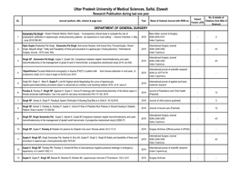 Uttar Pradesh University of Medical Sciences, Saifai, Etawah Research Publication During Last One Year No