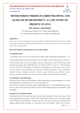 Of Bundi District: a Case Study of Present Status O.P