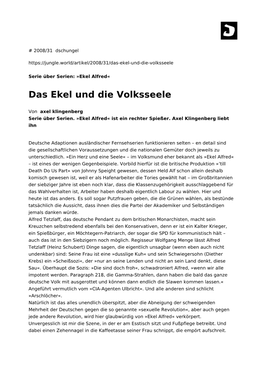 Das Ekel Und Die Volksseele