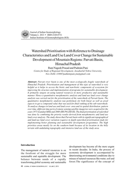 Watershed Prioritisation with Reference to Drainage Characteristics and Land Use Land Cover Change for Sustainable Development O