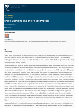 Israeli Elections and the Peace Process | the Washington Institute