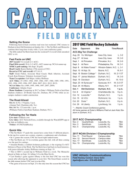 2017 UNC Field Hockey Schedule Durham to Host Old Dominion on Sunday, Oct