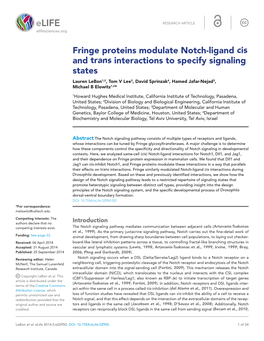 Fringe Proteins Modulate Notch-Ligand Cis and Trans