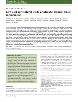 Low-Cost Agricultural Waste Accelerates Tropical Forest Regeneration Timothy L