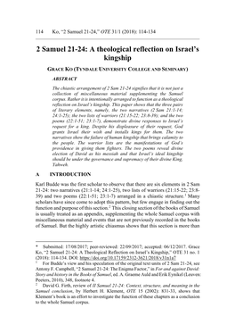 2 Samuel 21-24: a Theological Reflection on Israel's Kingship