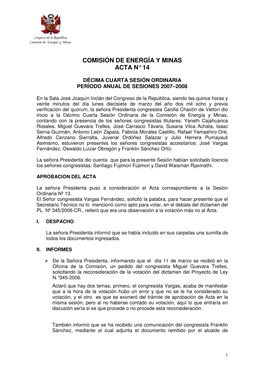 Comisión De Energía Y Minas Acta N° 14