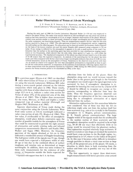 1966AJ 71. . 902E the ASTRONOMICAL JOURNAL VOLUME 71, NUMBER 9 NOVEMBER 1966 Radar Observations of Venus at 3.8-Cm Wavelength J