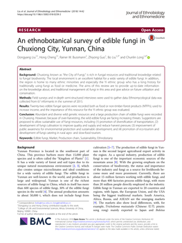 An Ethnobotanical Survey of Edible Fungi in Chuxiong City, Yunnan, China Dongyang Liu1†, Hong Cheng1†, Rainer W