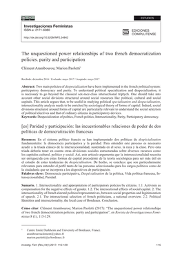 The Unquestioned Power Relationships of Two French Democratization Policies. Parity and Participation