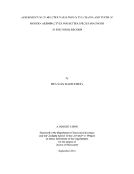 Assessment of Character Variation in the Crania and Teeth Of