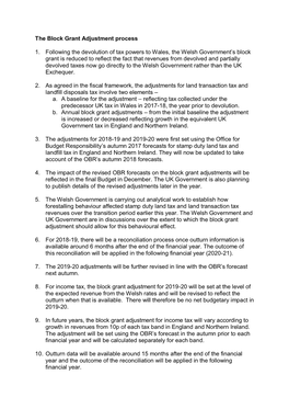 The Block Grant Adjustment Process 1. Following the Devolution of Tax