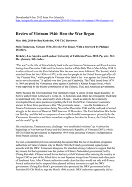 Review of Vietnam 1946: How the War Began