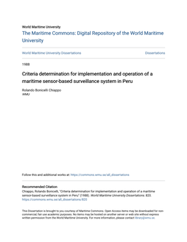 Criteria Determination for Implementation and Operation of a Maritime Sensor-Based Surveillance System in Peru