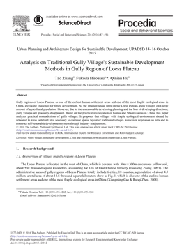 Analysis on Traditional Gully Village's Sustainable Development Methods in Gully Region of Loess Plateau