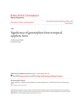 Significance of Gametophyte Form in Tropical, Epiphytic Ferns Cynthia Lynn Dassler Iowa State University