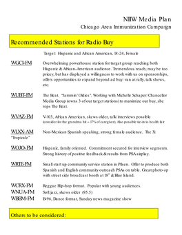 NIIW Media Plan Chicago Area Immunization Campaign