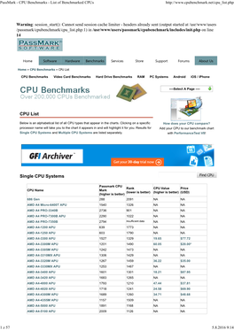 Passmark - CPU Benchmarks - List of Benchmarked Cpus