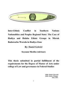 Inter-Ethnic Conflict Nationalities and Peoples Regi Hadiya and Halaba