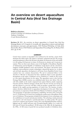 An Overview on Desert Aquaculture in Central Asia (Aral Sea Drainage Basin)
