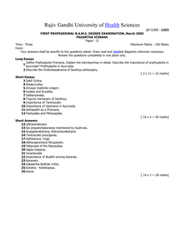 PADARTHA VIJNANA Paper - II Time : Three Maximum Marks : 100 Marks Hours Your Answers Shall Be Specific to the Questions Asked