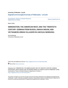 German from Russia, Omaha Indian, and Vietnamese-Urban Villagers in Lincoln, Nebraska