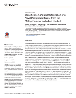 Identification and Characterization of a Novel Phosphodiesterase from the Metagenome of an Indian Coalbed