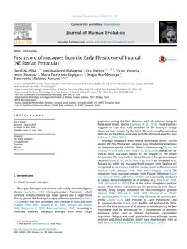 First Record of Macaques from the Early Pleistocene of Incarcal (NE Iberian Peninsula)