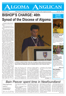 BISHOP's CHARGE: 46Th Synod of the Diocese of Algoma